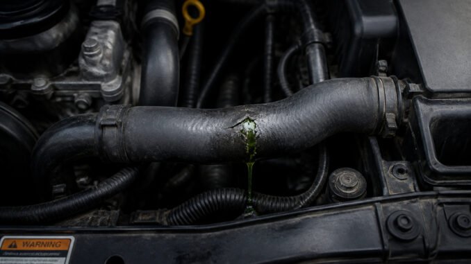 durite-de-refroidissement-signes-d-usure-et-remplacement Durite de refroidissement fissuree avec fuite de liquide
