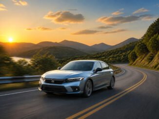Honda civic hybride sur route panoramique