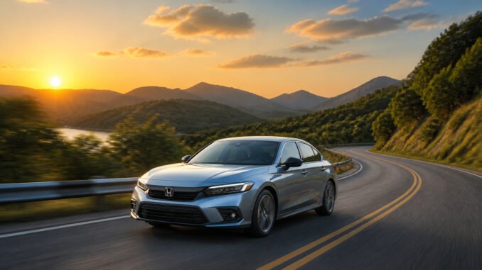 Honda civic hybride sur route panoramique