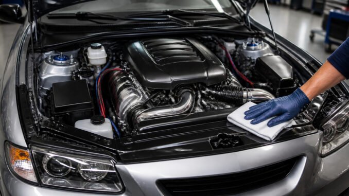 Nettoyage meticuleux dun moteur de voiture
