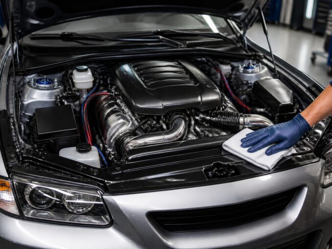 Nettoyage meticuleux dun moteur de voiture